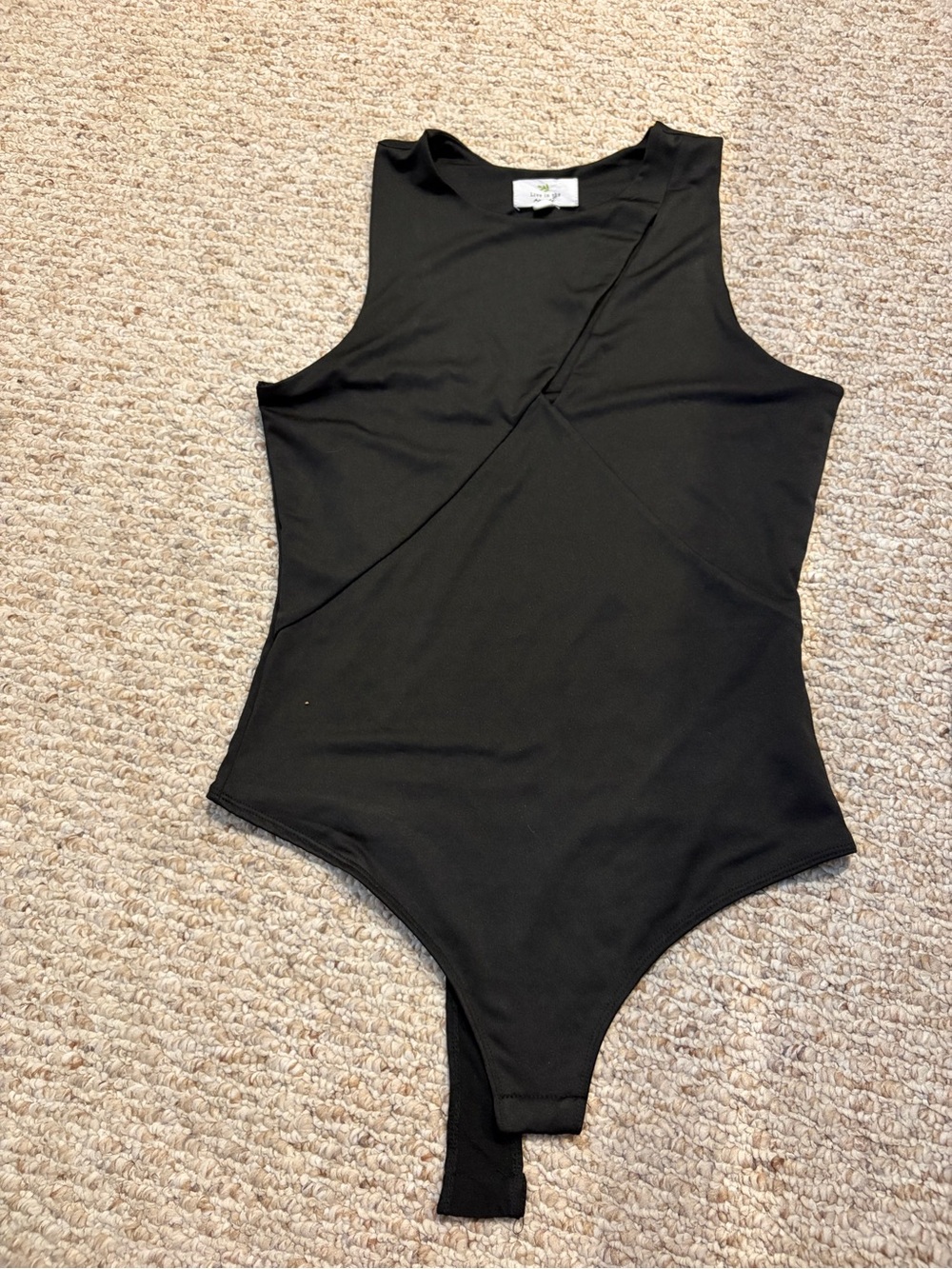 Black Sleeveless Women's Bodysuit with Diagonal Seam
